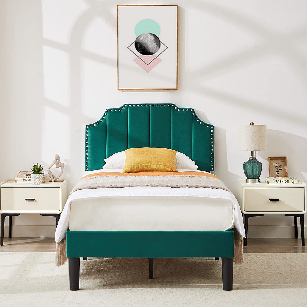 VECELO Upholstered Platform Bed Frame with Tufted Adjustable Headboard