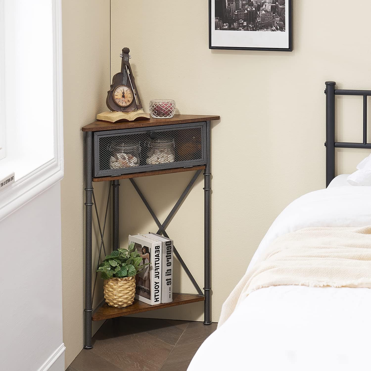VECELO Corner Table/Cabinet/Organizer with Flip Door