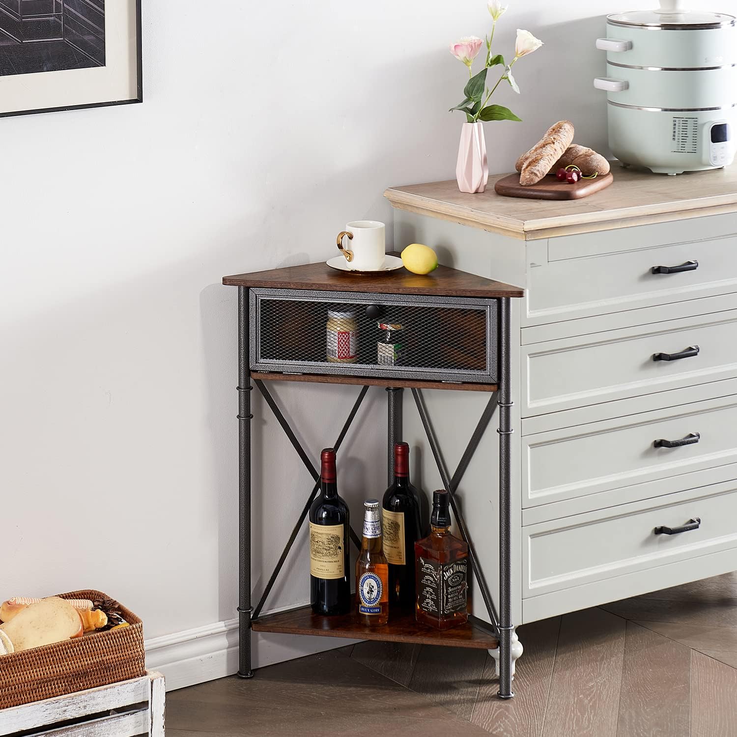 VECELO Corner Table/Cabinet/Organizer with Flip Door Multipurpose for Bedroom, Living Room, Kitchen