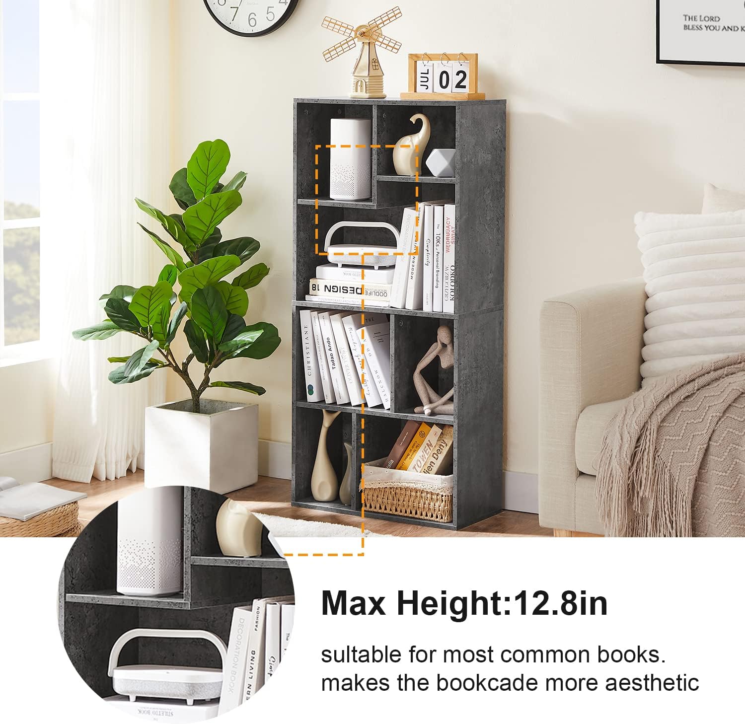 VECELO 42 Inch High Bookcase, 4-Tier Modern Storage Cabinet with Height Difference Shelves for Living Room,Bedroom, Home Office Floor Standing Display
