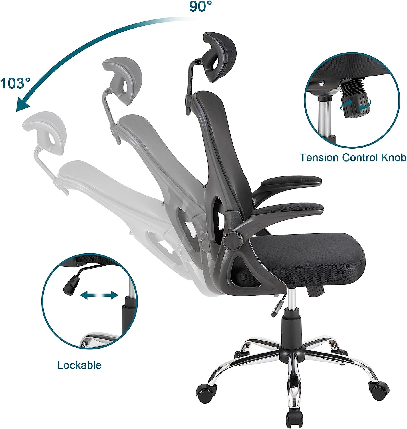 VECELO Mid-Back Swivel Ergonomic Office Chair with Adjustable Arms Mes