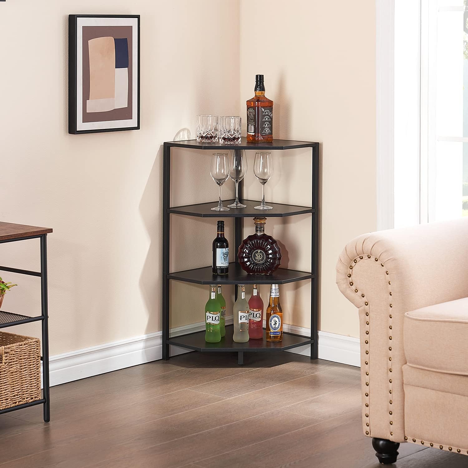 VECELO 31 Inch Corner Shelf, 4-Tier Display Shelves