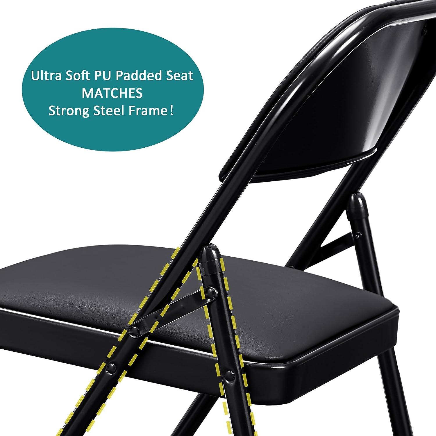 VECELO 4-Pack Portable Metal Folding Chairs with PU Padded Soft Seats Black
