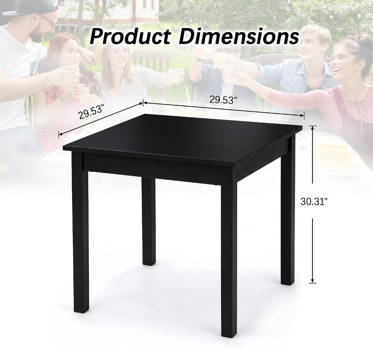 VECELO Square Dining Table for 2-4 People  29” x 29” Compact Kitchen Table with Solid Wood Legs