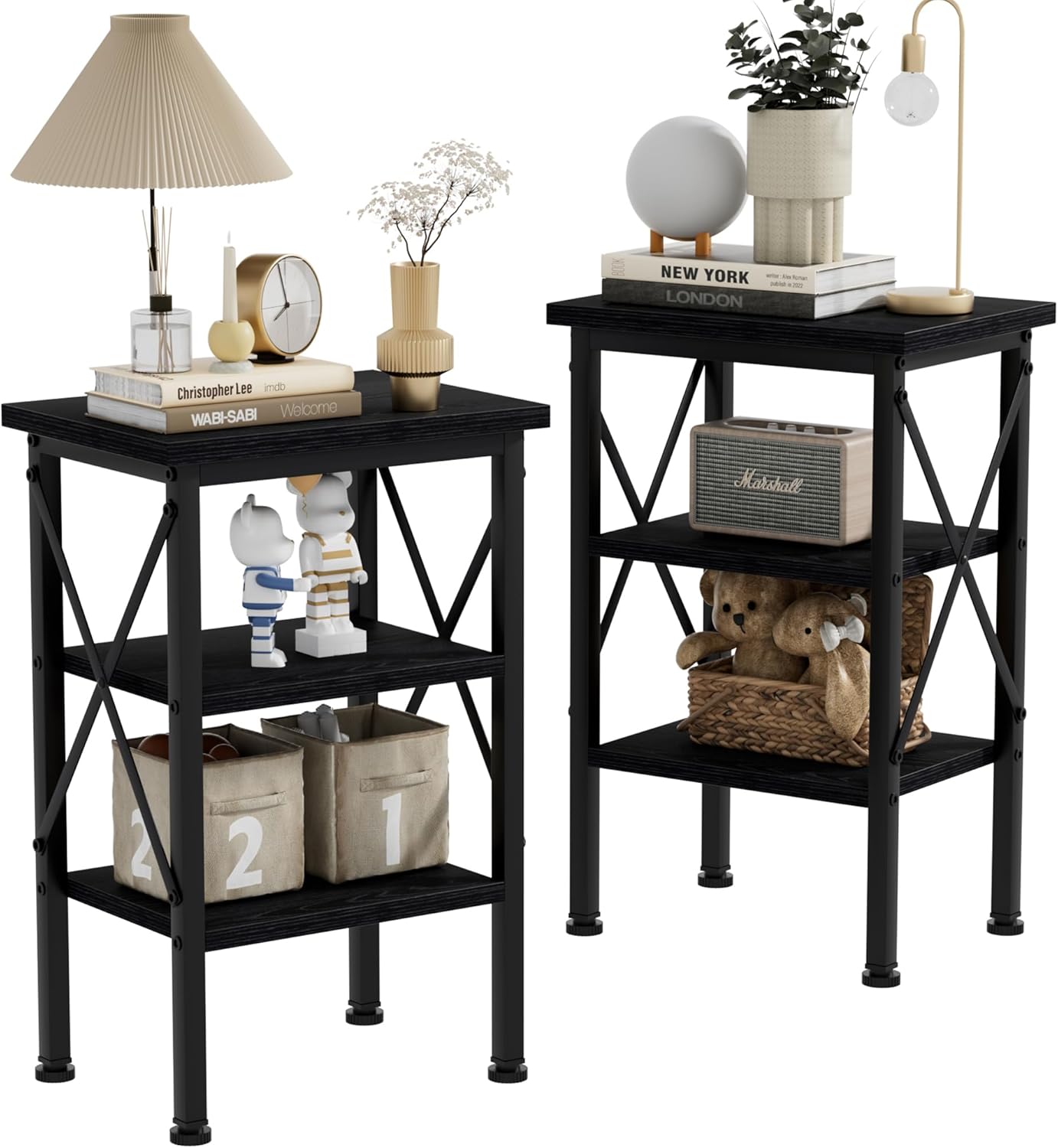 VECELO Modern Nightstands X-Design Side End Table Night Stand with Storage Shelf