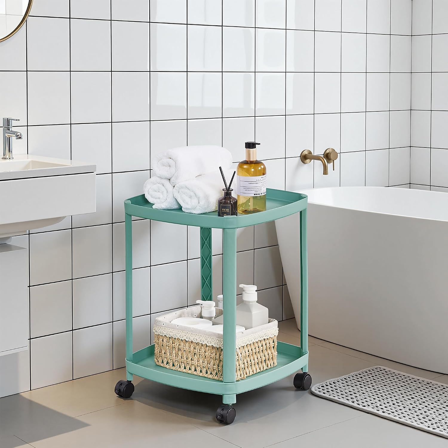 VECELO Rolling End Side Table with Lockable Wheels