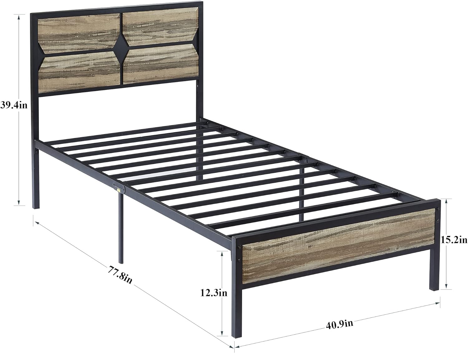 VECELO Metal Bed Frame Platform with Wooden Headboard&Footboard Mattress Foundation