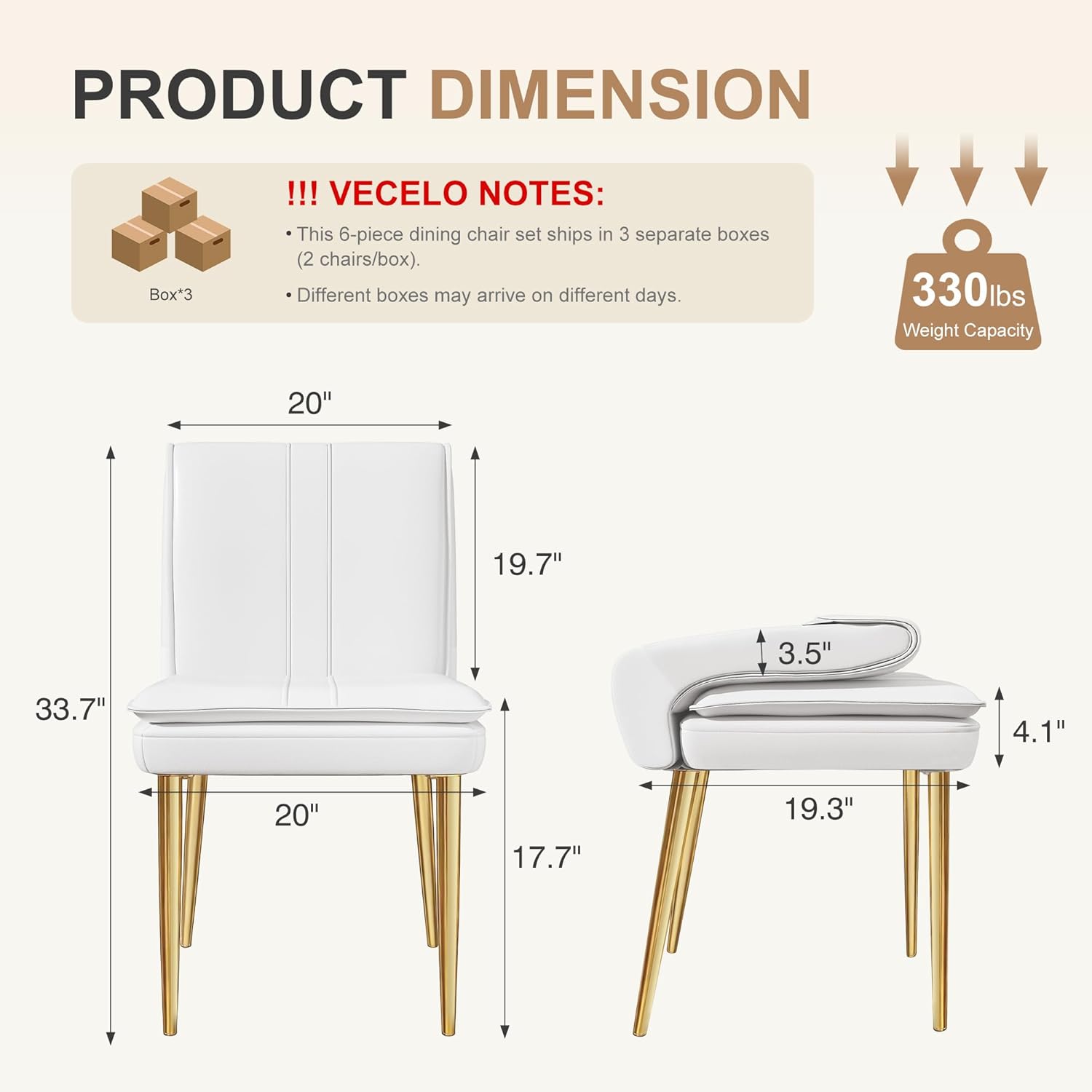 VECELO Upholstered PU Dining Chairs Set of 6