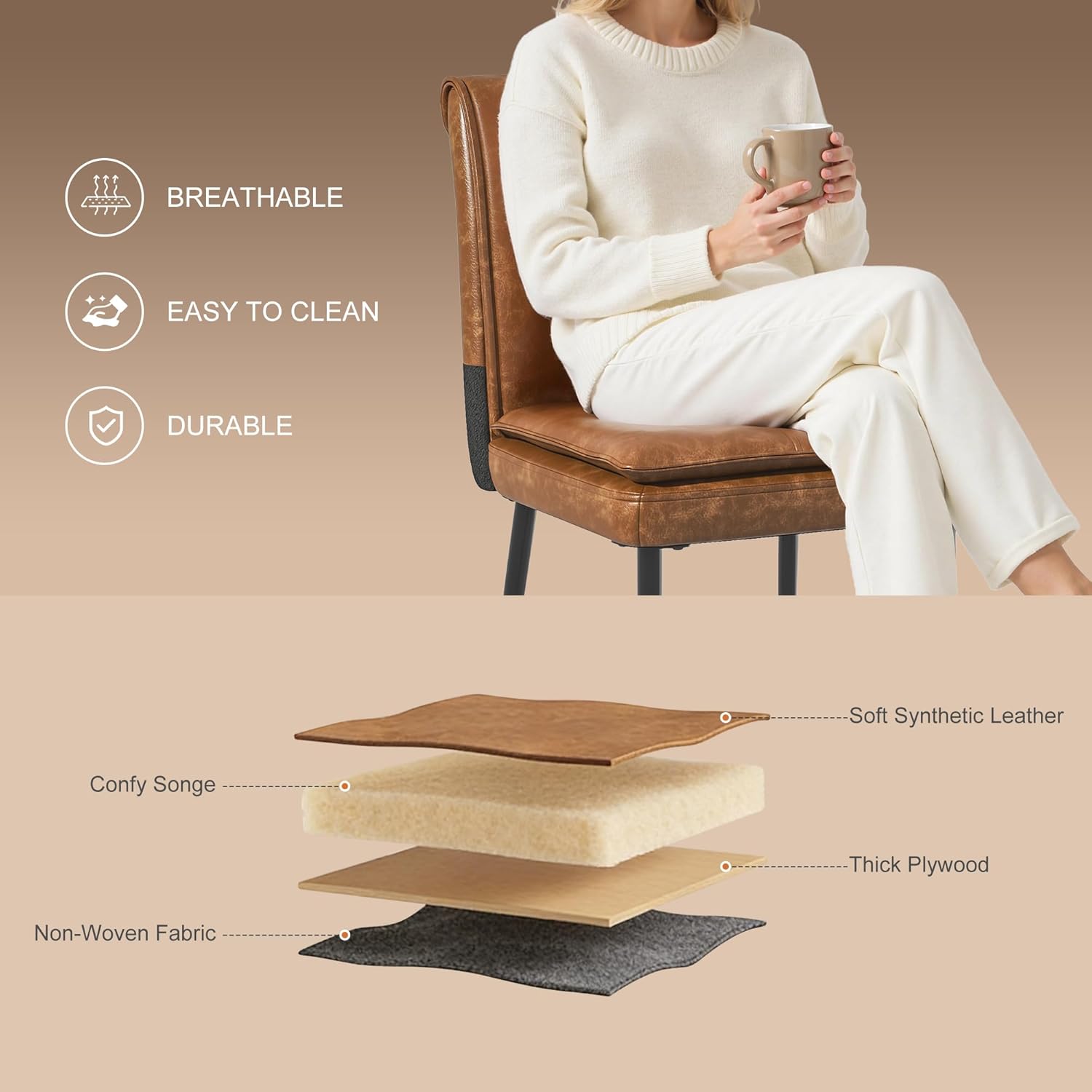 VECELO Upholstered PU Dining Chairs Set of 6