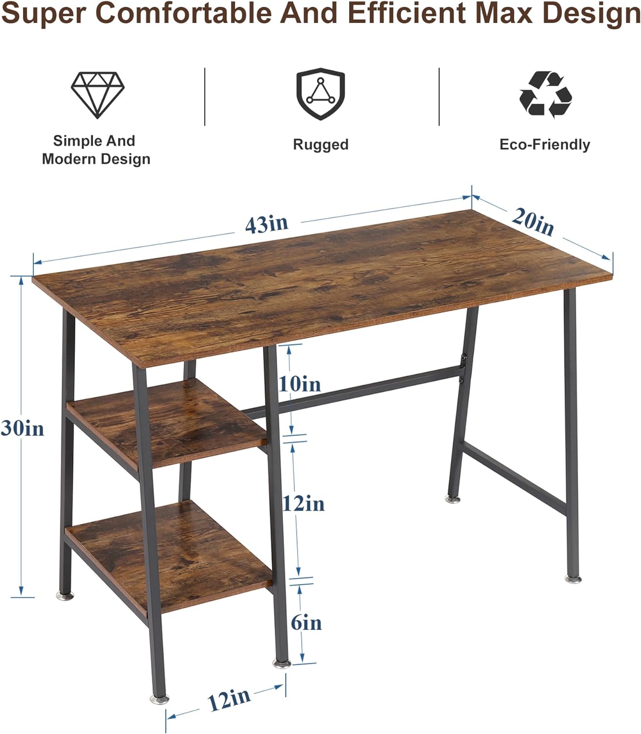 VECELO Computer Writing Desk with 2 Tier Storage Shelves, Modern Simple Student Study Table