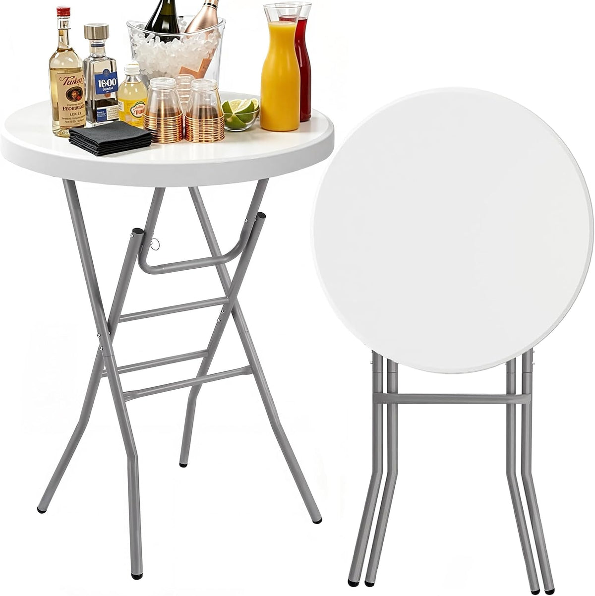 VECELO 32" Round Bar Height Folding Dining Table, 43.3" High Top Cocktail Table