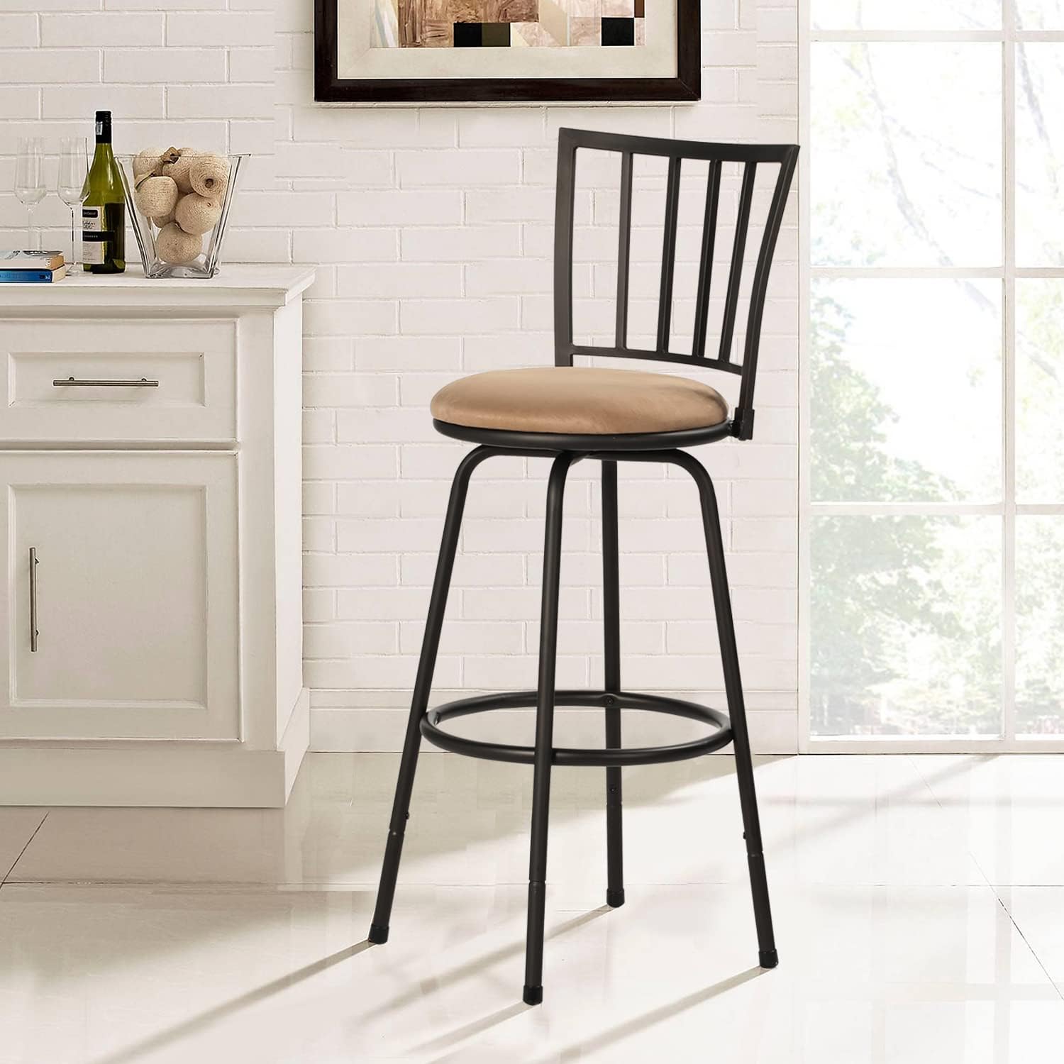 VECELO 41.5" Adjustable Bar Stools with 360 Degree Swivel Seat Top Set of 2