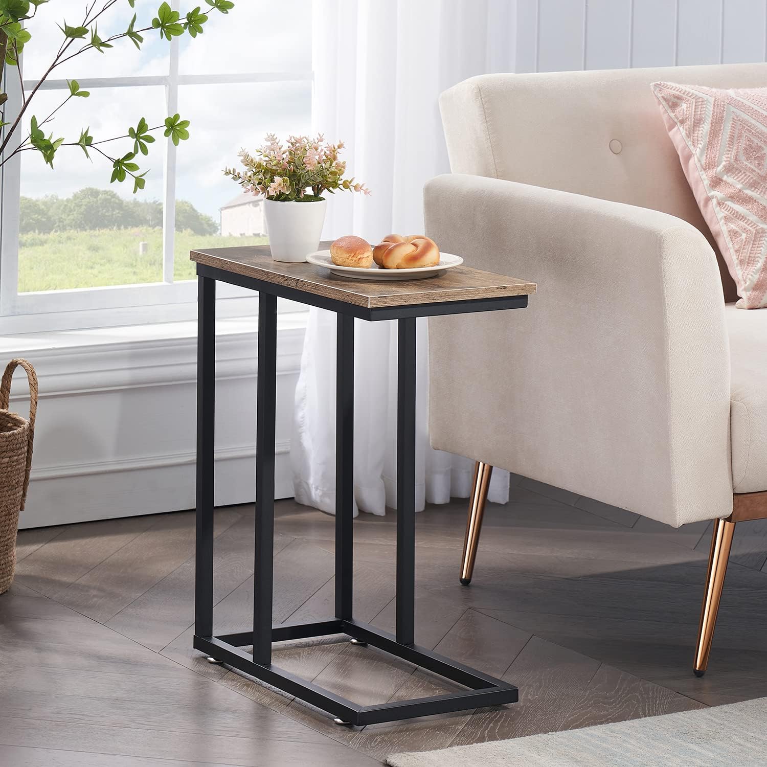 VECELO C Shaped End Side Table for Sofa Couch and Bed Snack TV Tray - VECELO