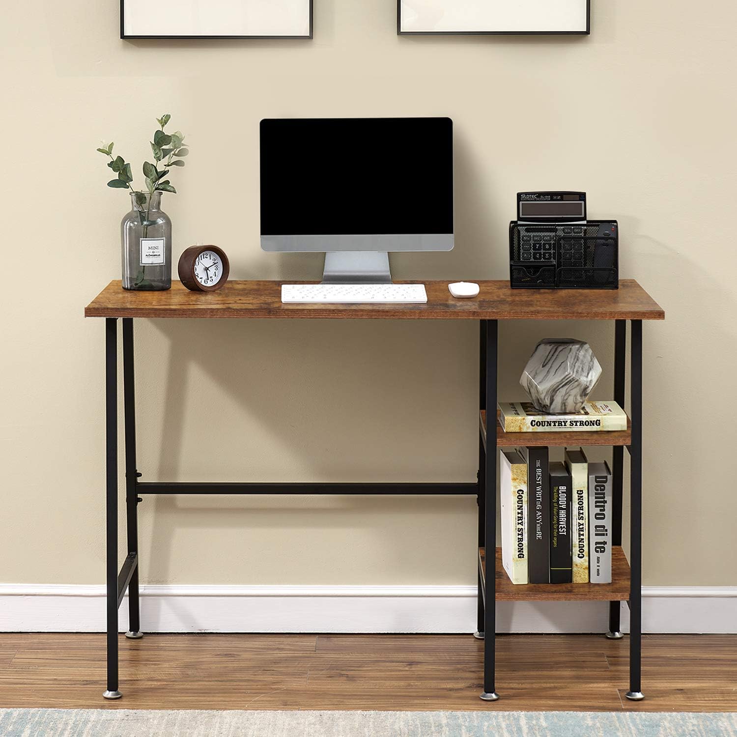 Computer Desk with File Drawer and Storage Shelves, Industrial