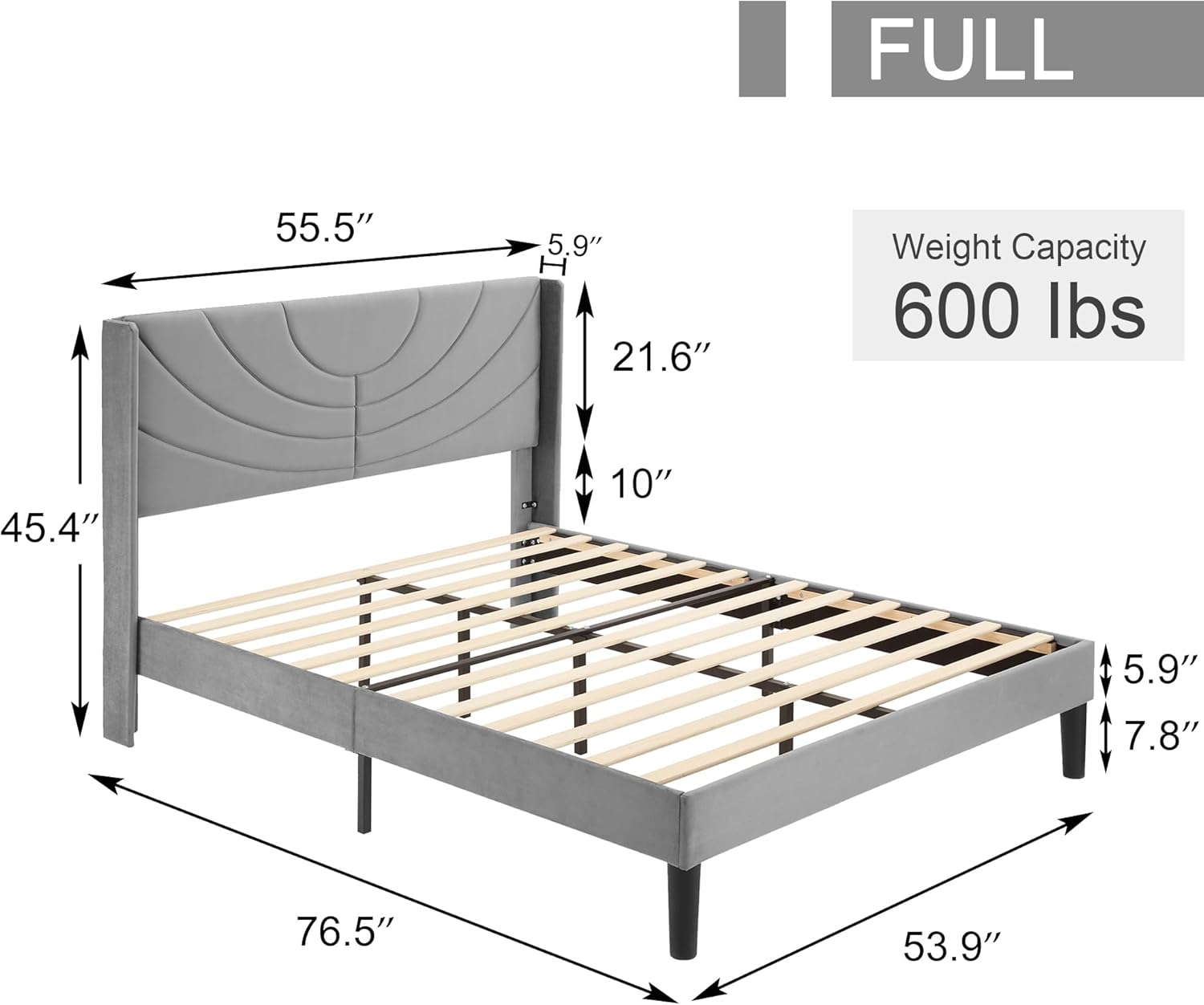 VECELO Upholstered Platform Bed Frame with Adjustable Fabric