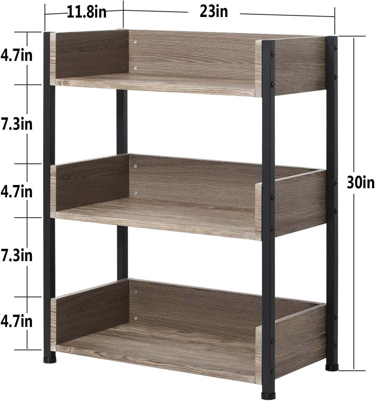VECELO Bookshelf, 30" H Small Bookcase,3-Tier Storage Organizer,Wood Bookcase with Steel Frame