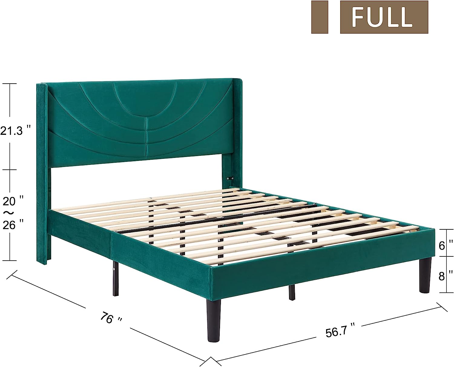 VECELO Upholstered Platform Bed Frame with Adjustable Fabric Headboard