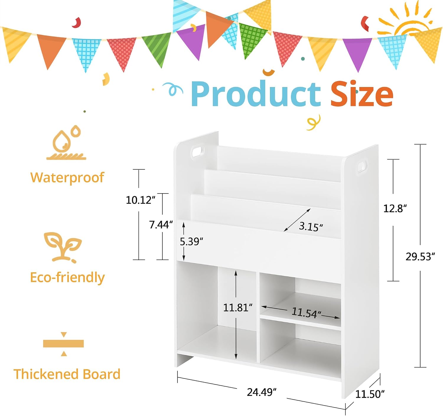 VECELO Kids Bookshelf & Toy Storage Organizer with Built-in Handles