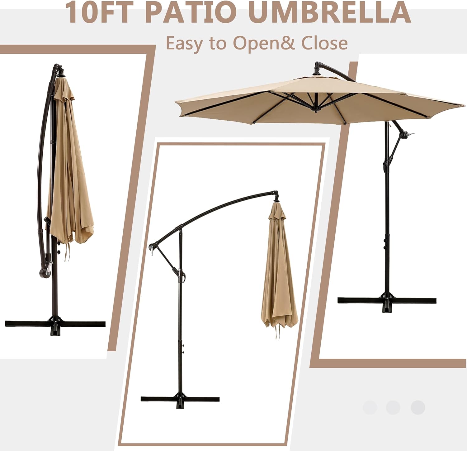 VECELO 10ft Offset Patio Umbrella with UV Protection