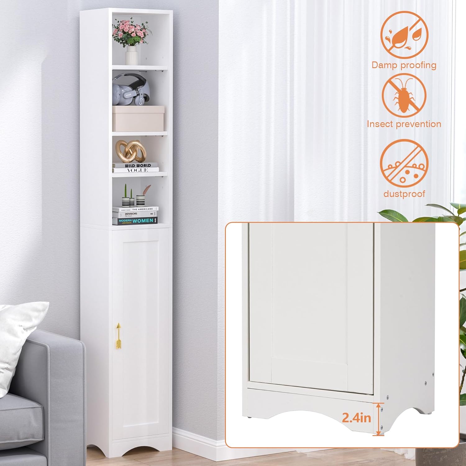 VECELO 71-Inch Tall Narrow Corner Bookcase