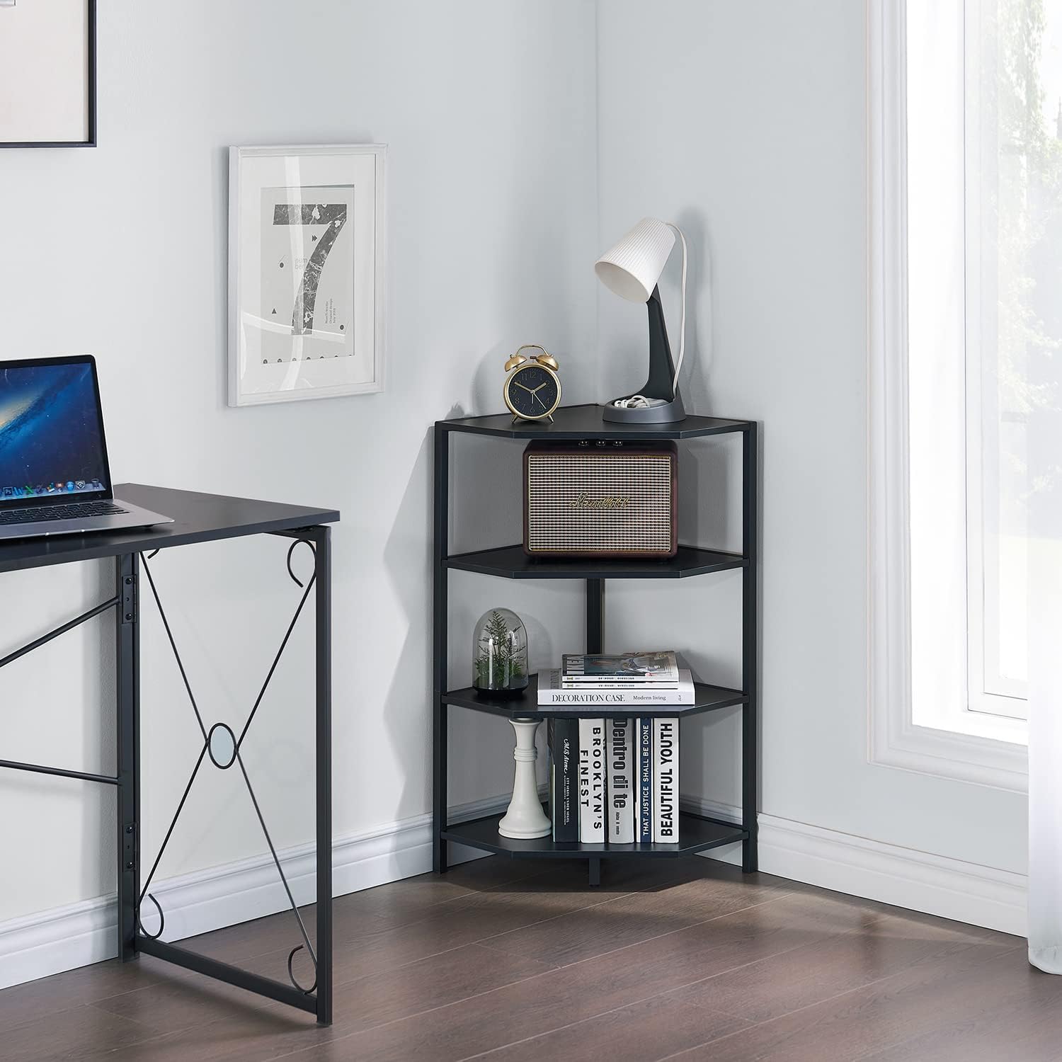 VECELO 31 Inch Corner Shelf, 4-Tier Display Shelves