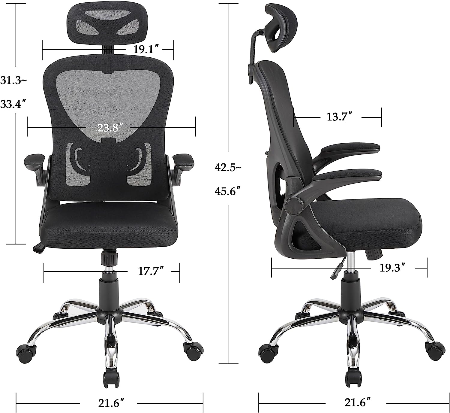 VECELO Fabric Swivel Ergonomic Office Task Chair with Adjustable Arms Mesh Lumbar Support for Computer Task Work, Black