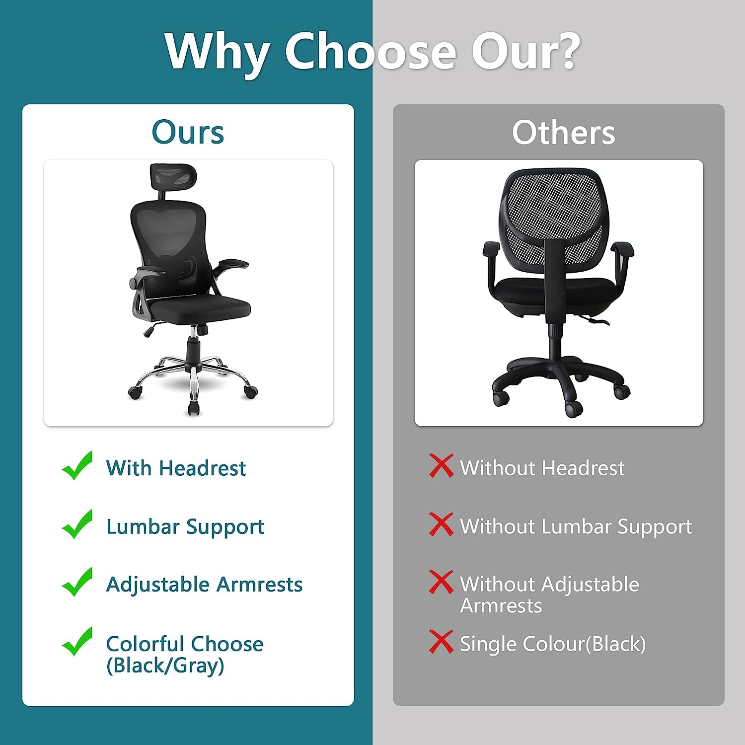 VECELO High Back Ergonomic Office Chair with Adjustable Headrest Armrest Mesh Lumbar Support