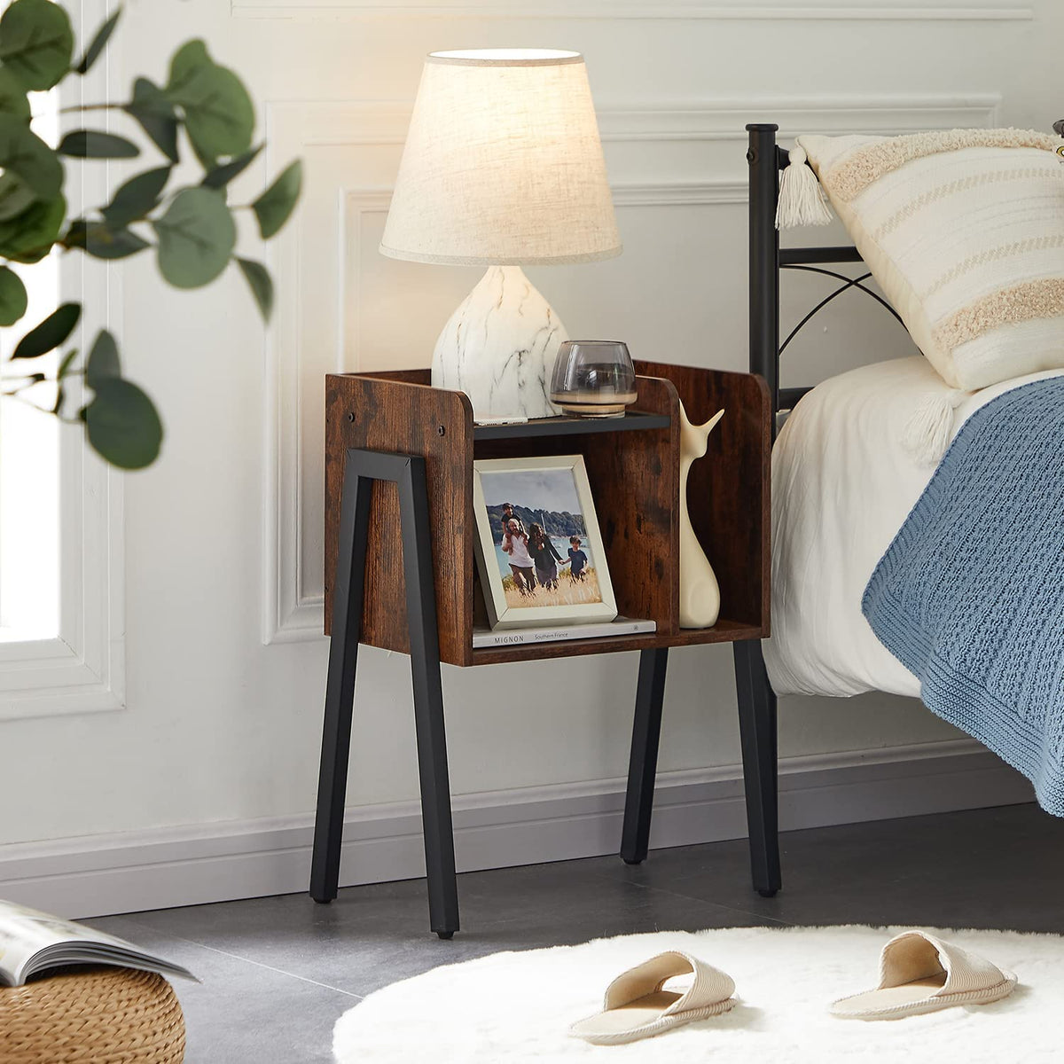 VECELO Industrial Side End Table/Nightstand Stackable Accent Furniture