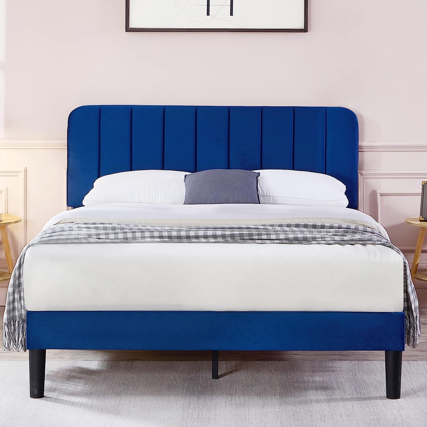 VECELO Upholstered Platform bedframe with Adjustable Headboard