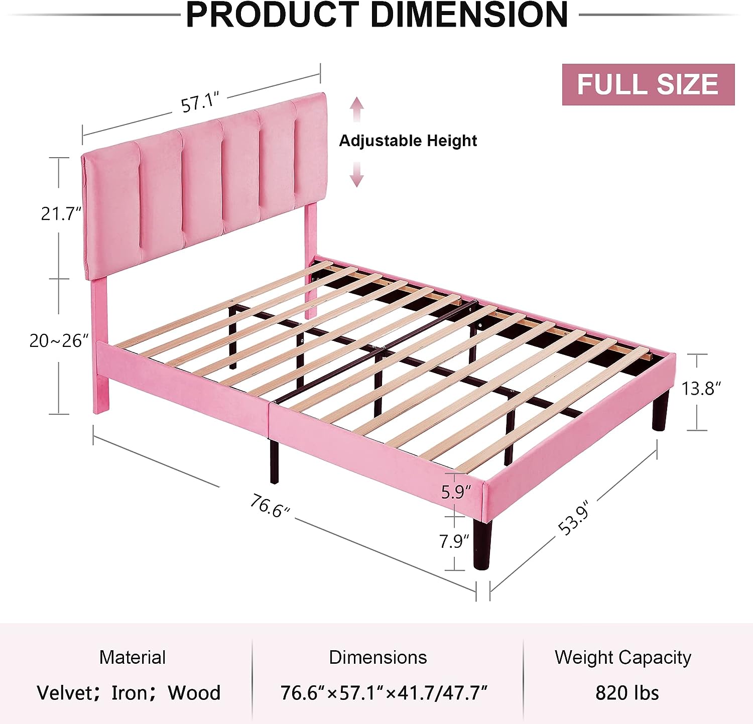 VECELO Modern Upholstered Platform Bedframe, Adjustable Headboard