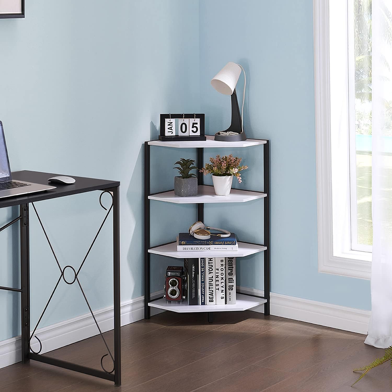 VECELO 31 Inch Corner Shelf, 4-Tier Display Shelves