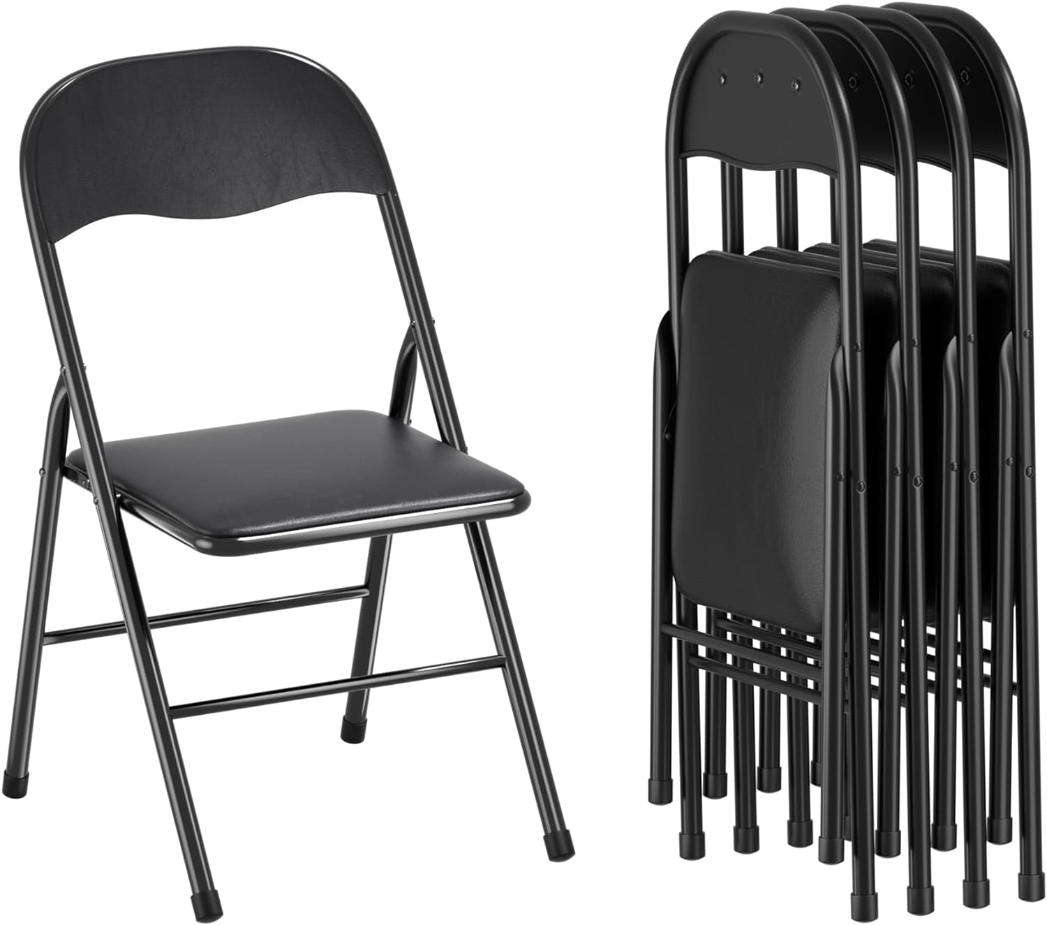 VECELO Folding Chairs 4 Pack Metal Portable with Soft PU Padded Seats