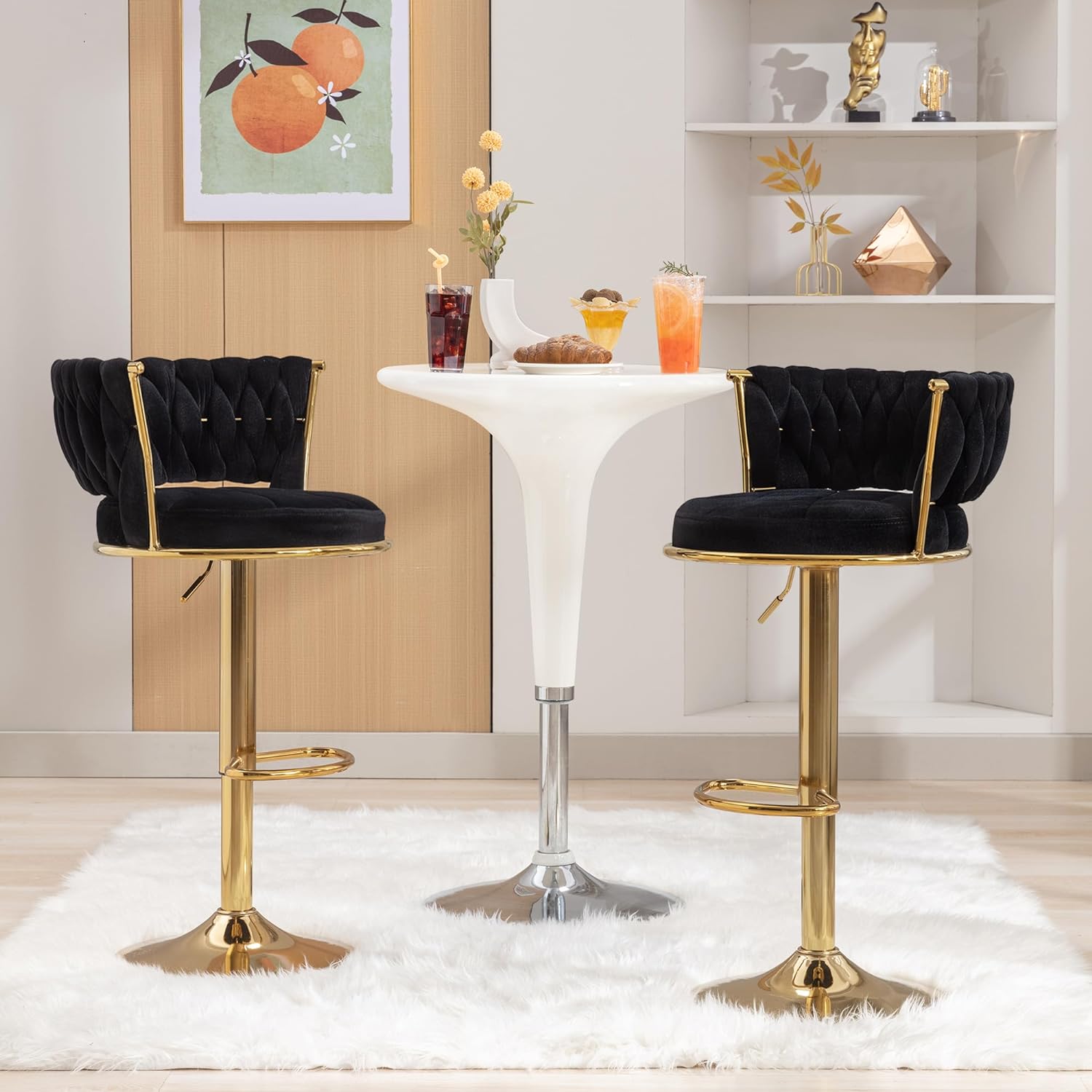 VECELO Bar Stools Set of 2, Adjustable Barstools Counter Height Stools with Back and Arm - VECELO