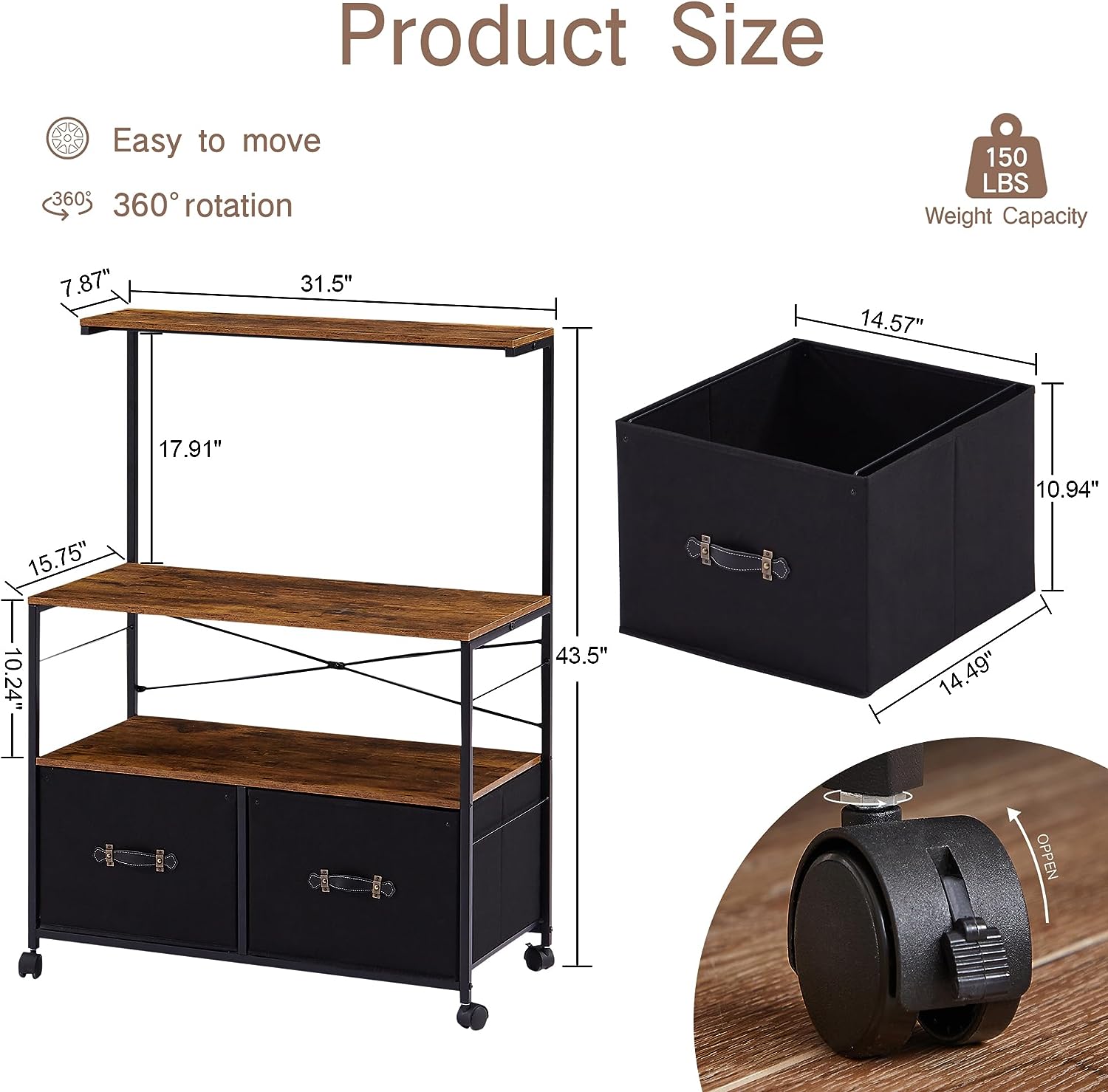 VECELO Lateral File Cabinet with 2 Big Rolling Printer Stand with 3 Open Storage Shelf