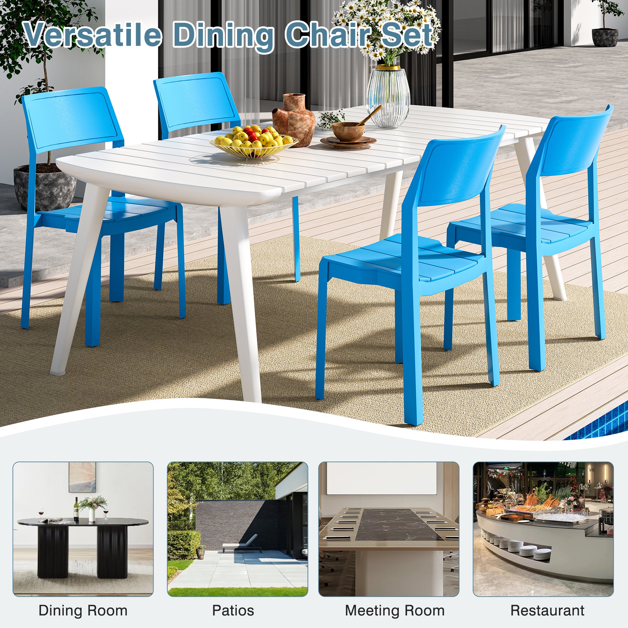 VECELO Dining Chairs Set of 4, Stackable Plastic Kitchen Chairs - VECELO