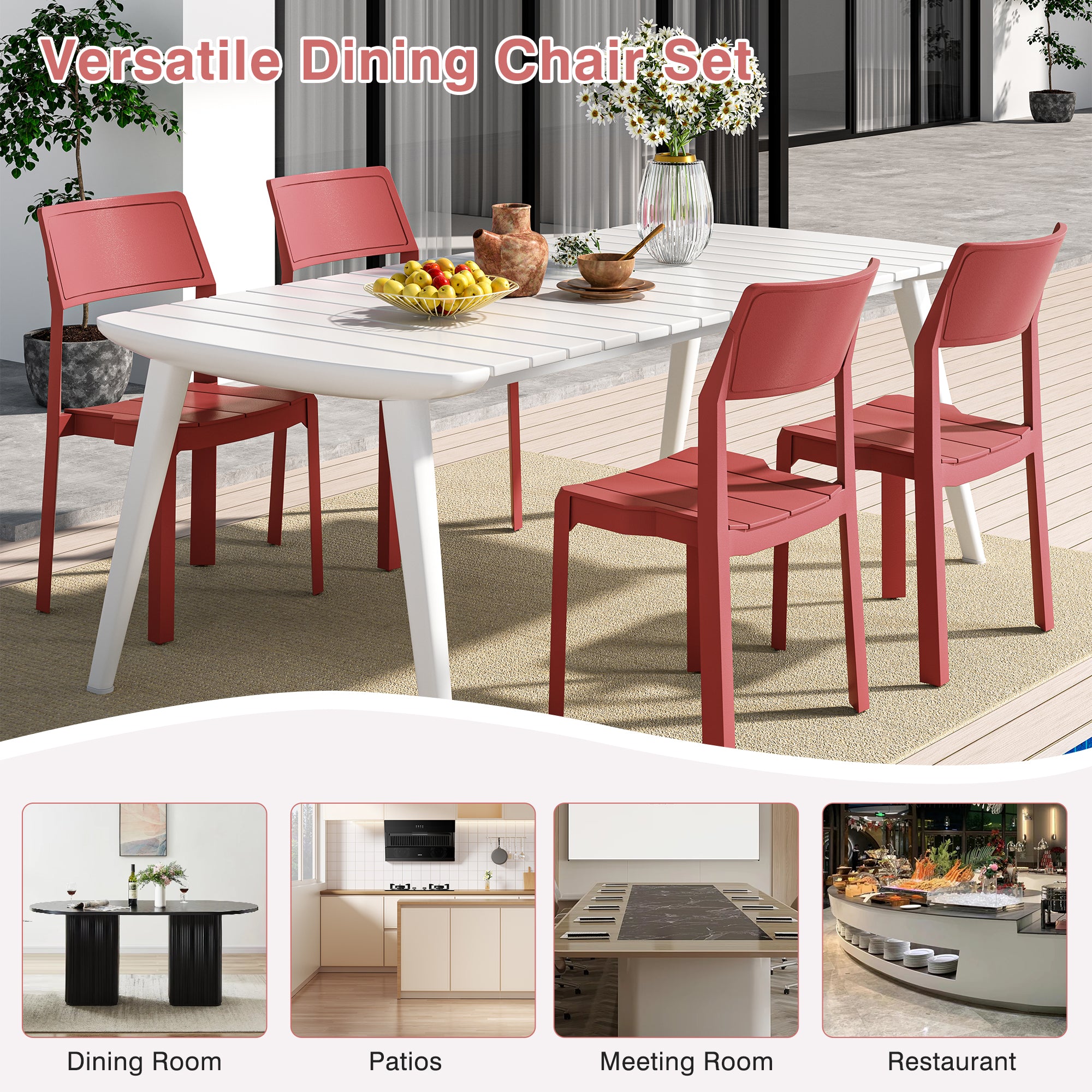 VECELO Dining Chairs Set of 4, Stackable Plastic Kitchen Chairs - VECELO