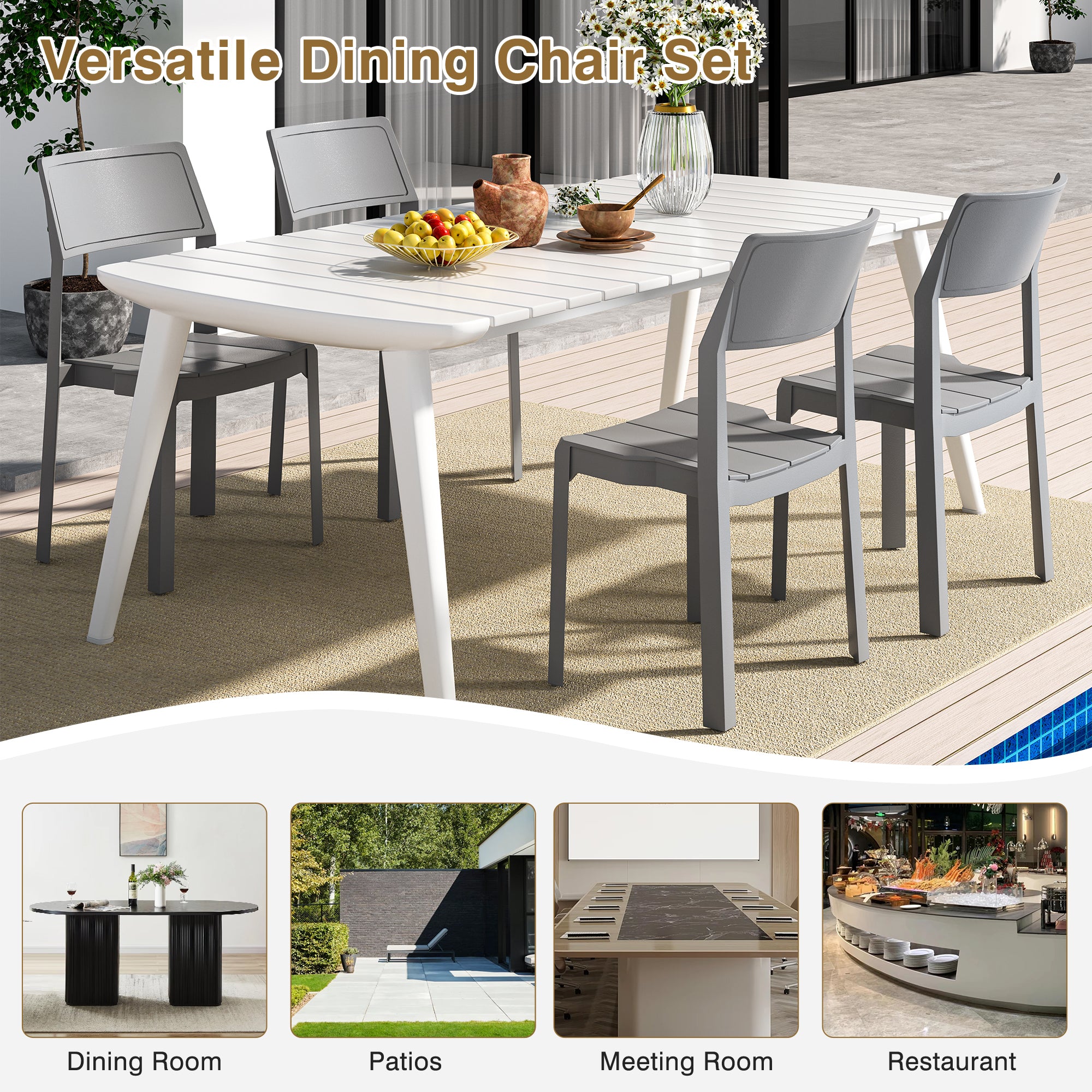 VECELO Dining Chairs Set of 4, Stackable Plastic Kitchen Chairs - VECELO