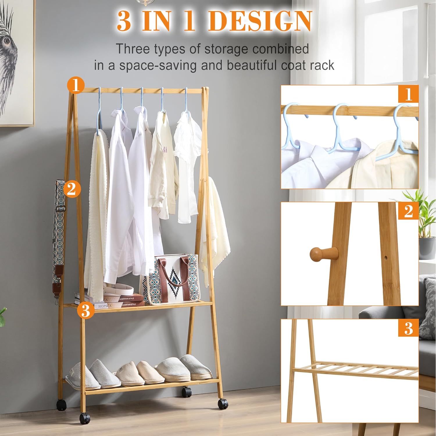 VECELO Coat Rack Freestanding, Entryway Hanger Stand, Umbrella Holder