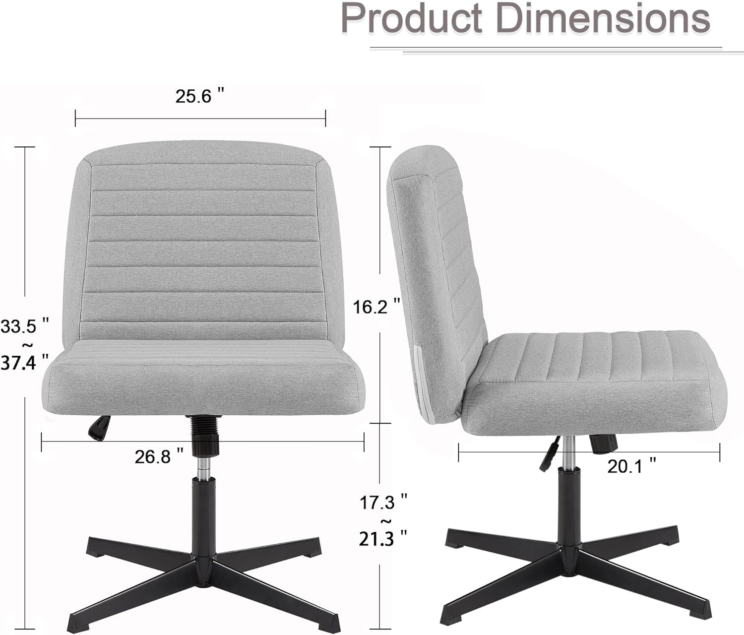 VECELO Criss Cross Armless Office Desk Chair No Wheels Comfy Wide Fabr