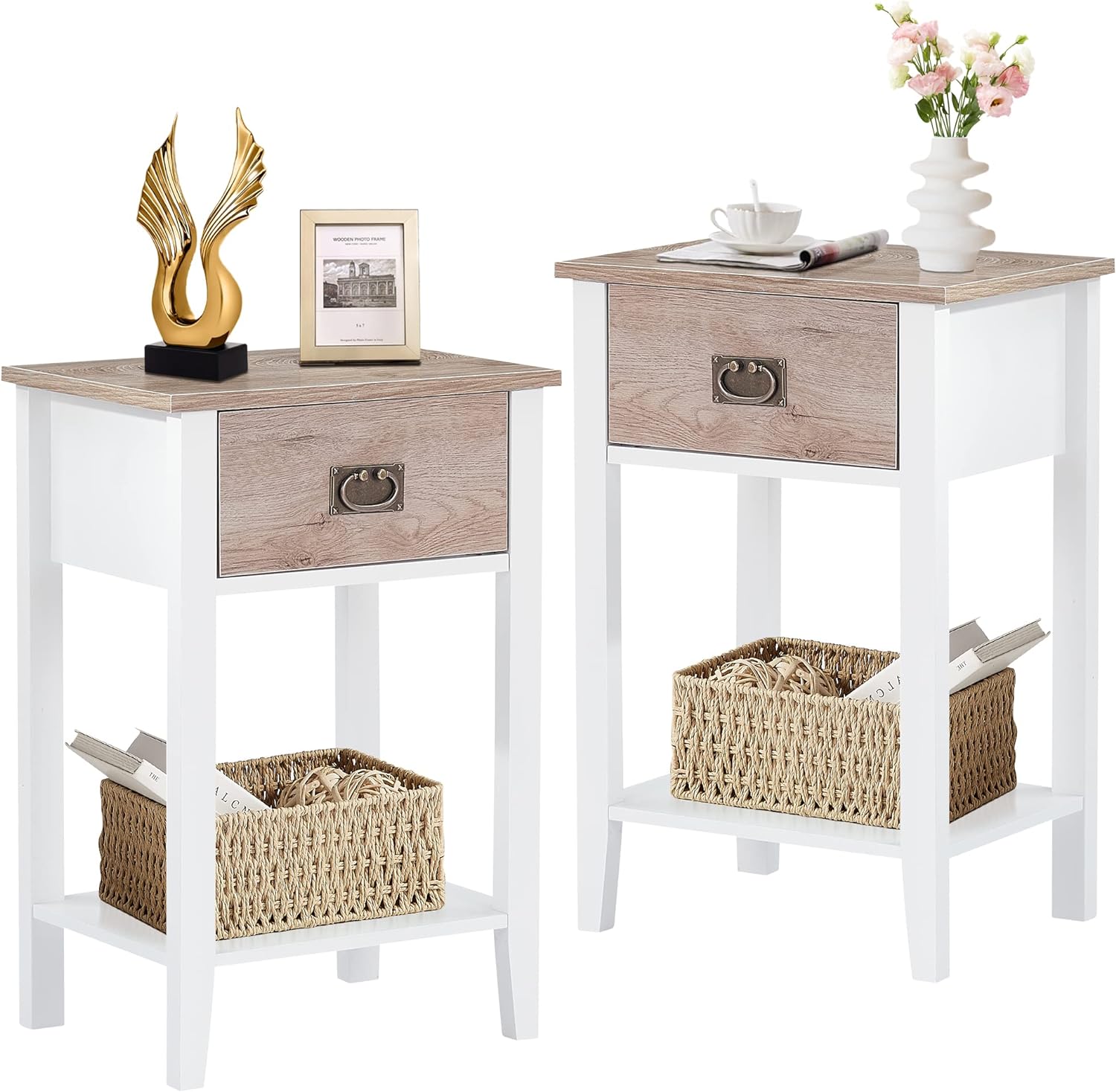 VECELO Modern Nightstands Set of 2, Side End Table with Drawers