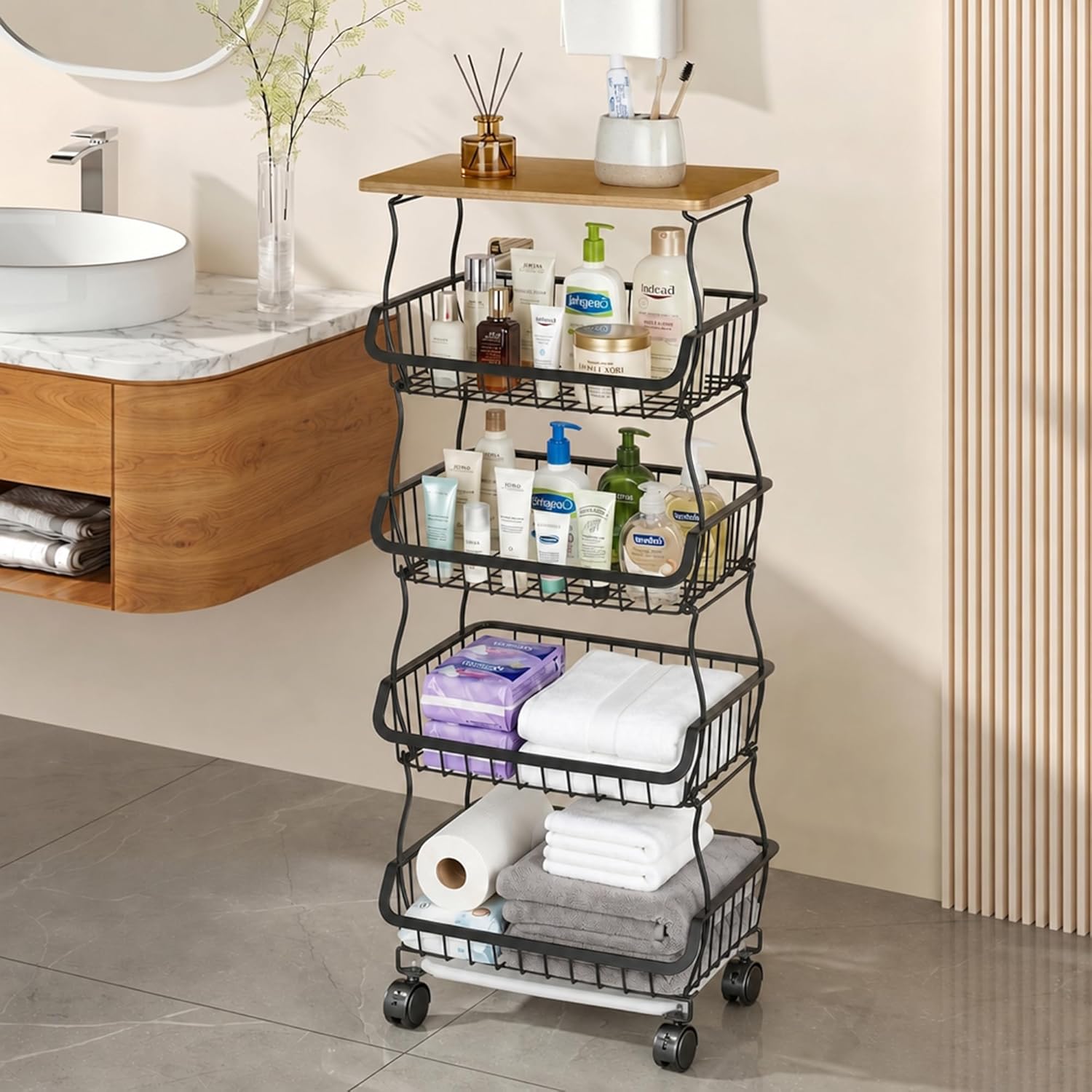 VECELO 4-Tier Fruit Basket with Wheels