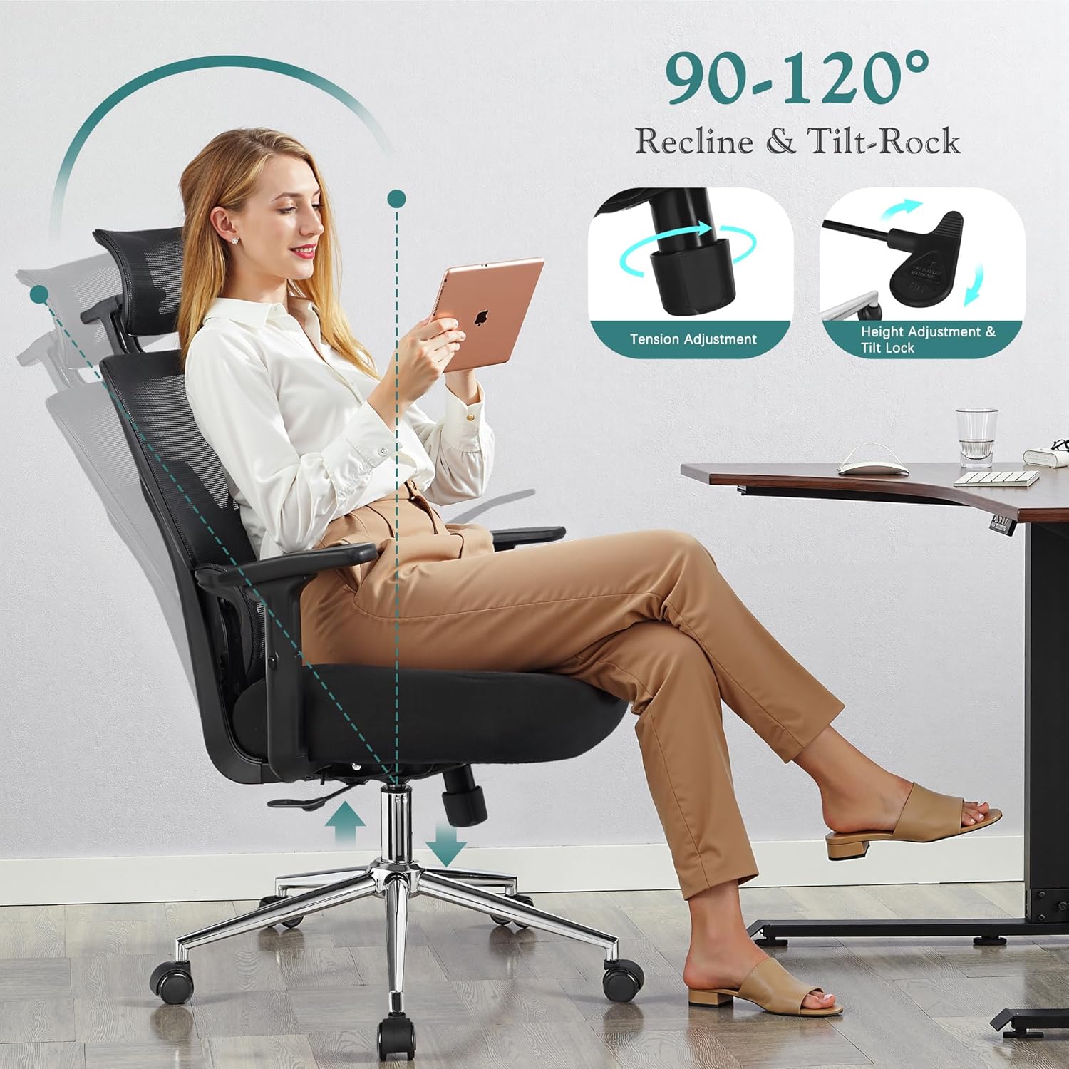 VECELO High Back Ergonomic Office Chair, Big and Tall Mesh Desk Chair with Wheels