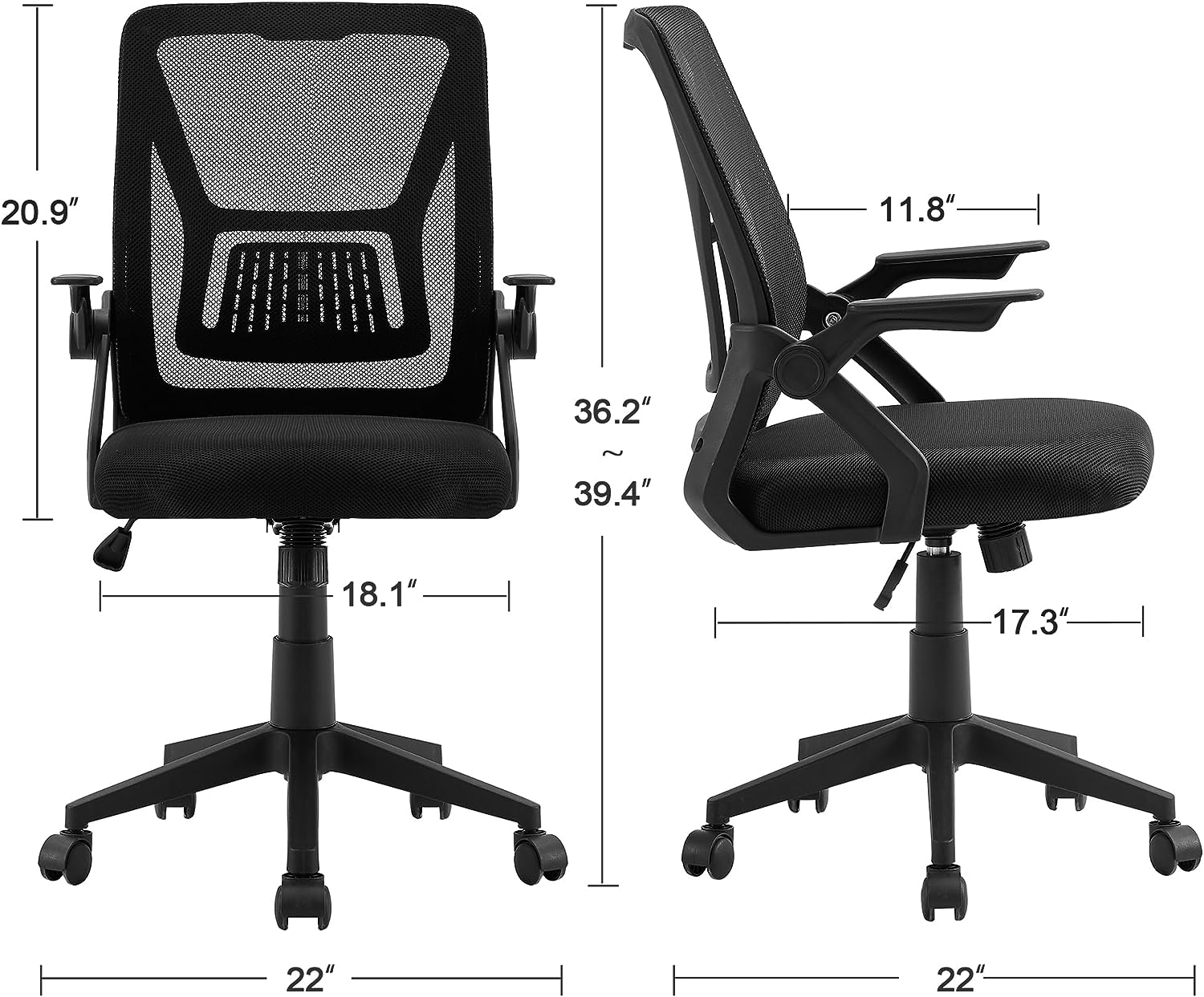 VECELO Fabric Swivel Ergonomic Office Task Chair with Adjustable Arms Mesh Lumbar  Support for Computer Task Work, Black KHD-OC01-BLK - The Home Depot