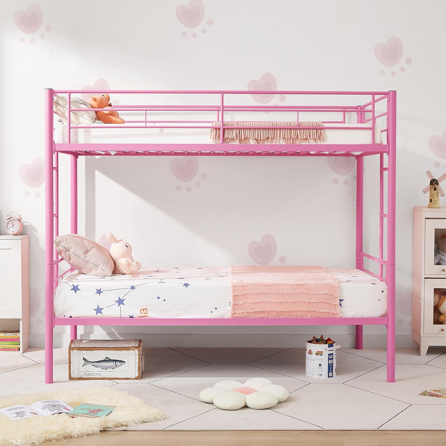 VECELO Metal Bunk Bed Twin Over Twin, Industrial Bunkbeds with Ladder and Full-Length Guardrail