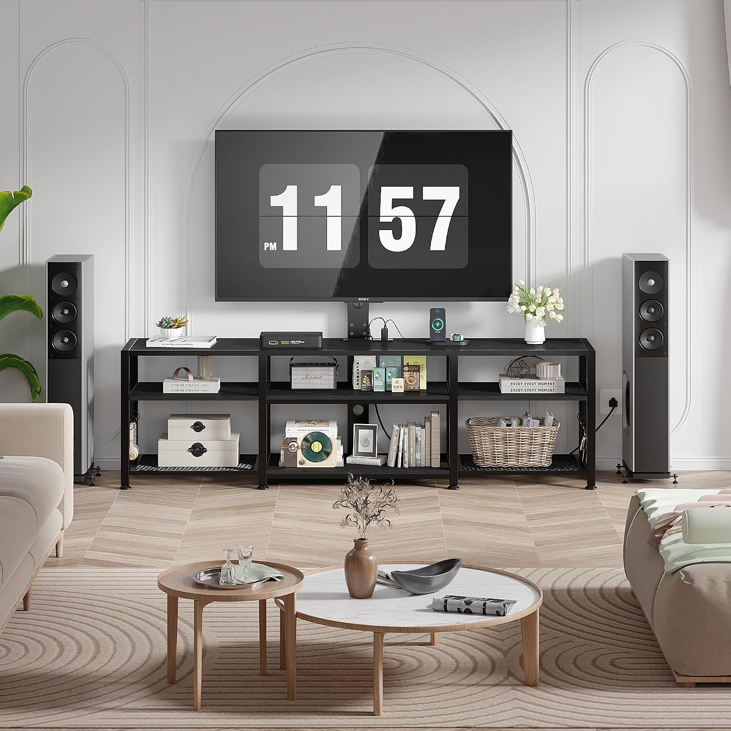 VECELO TV Stand with Mount and Power Outlets