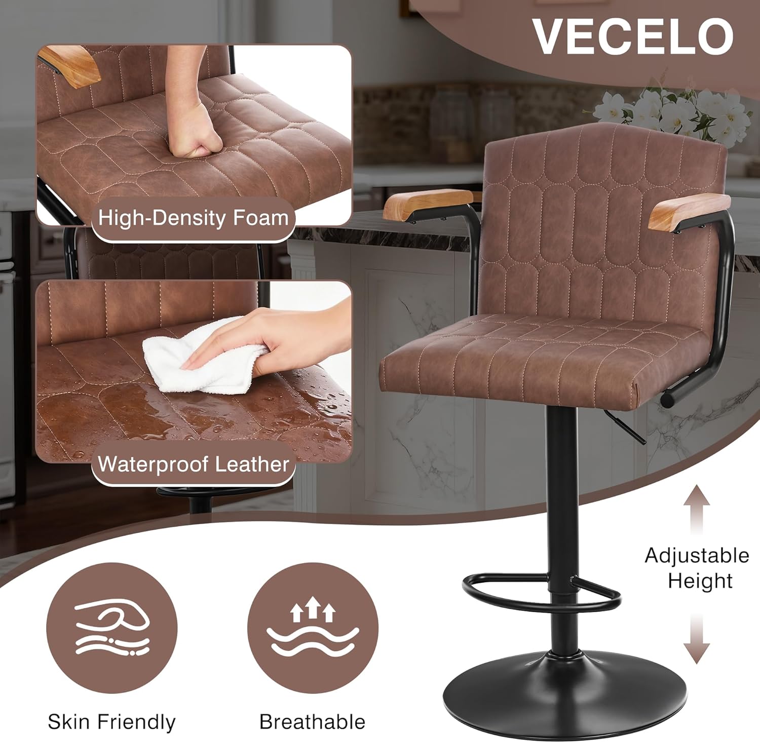 VECELO Bar Stools Set of 2