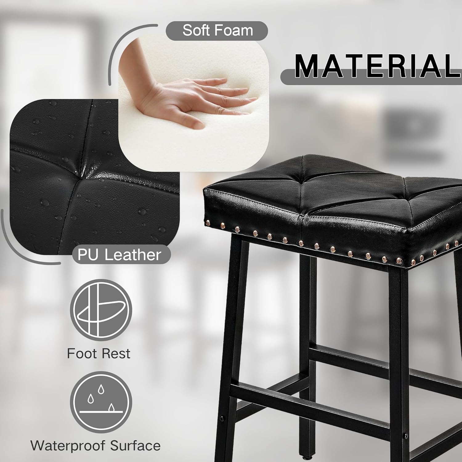 VECELO 25 inch Counter Height Stools for Kitchen Island - VECELO