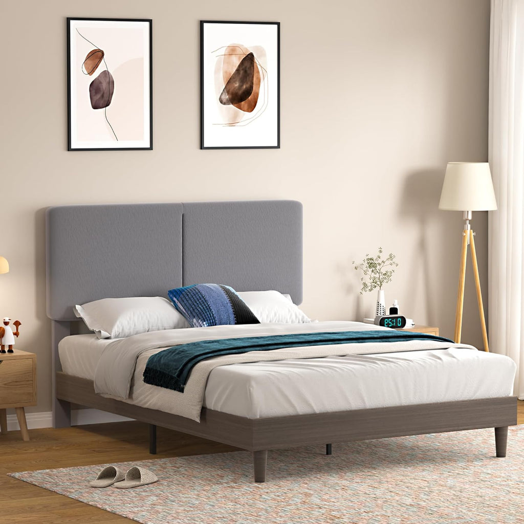 VECELO Upholstered Platform Bed Frame with Height-Adjustable Cotton an