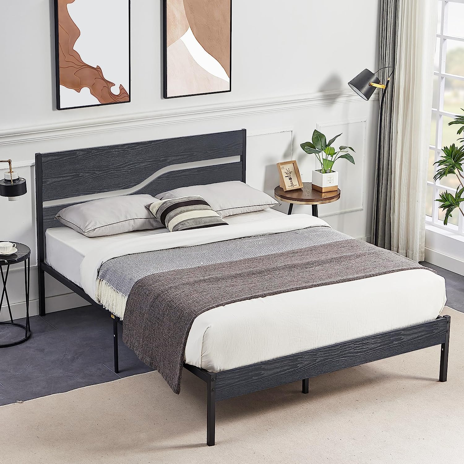 VECELO Platform Bed Frame/Mattress Foundation with Rustic Vintage Wood Headboard