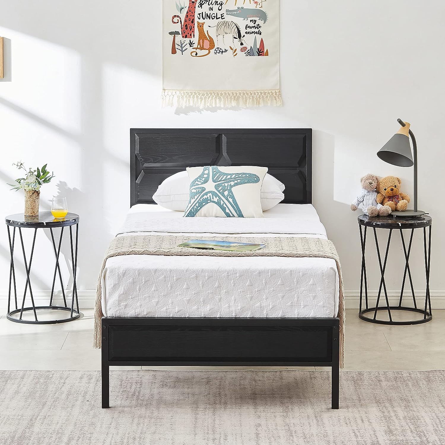 VECELO Metal Bed Frame Platform with Wooden Headboard&Footboard Mattress Foundation